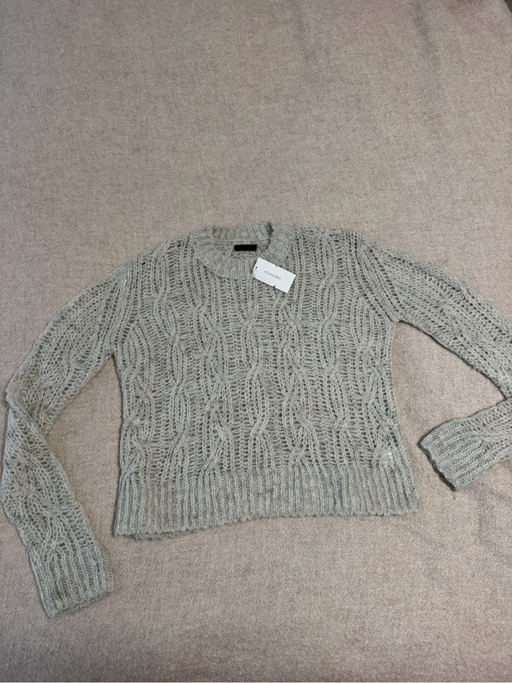 ATM Anthony Thomas Melillo Light Gray Open-Knit Crewneck Sweater